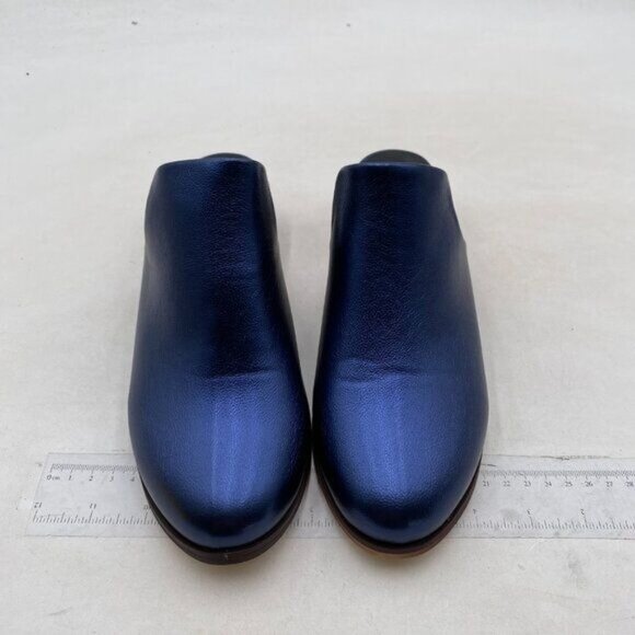 FOWT Dark Blue Closed Toe Mules Slip On Retro Loafer Low Chunky Heel Slippers - Picture 3 of 8